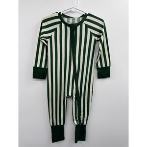 NWT In My Jammers Zipper Romper Kids 18-24 M Green White Stripe Long Sleeve